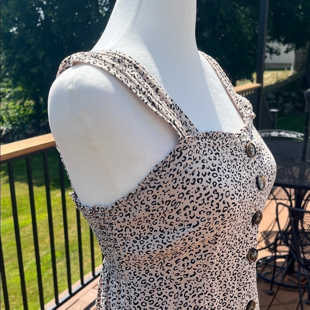 Japna Leopard Print Button Front Midi Dress – Smocked Back – Size S – Cottagecor - Picture 3 of 7